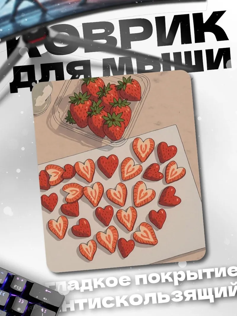 Коврик Клубника и сердечки