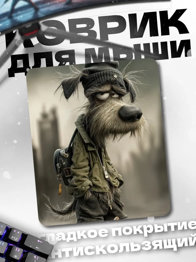 Коврик Грустный пес в шапке