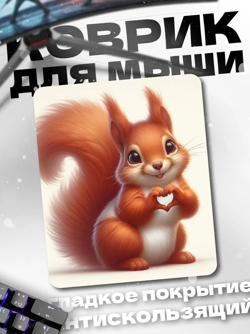 Коврик Милая белка с сердцем