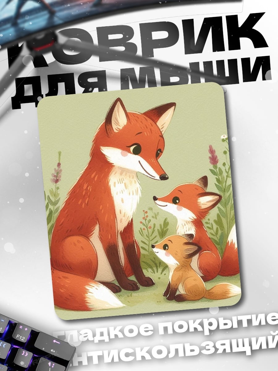 Коврик Семья лис в лесу