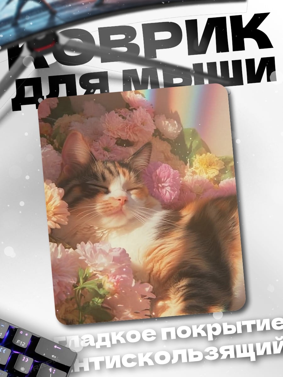 Коврик Кот в цветах