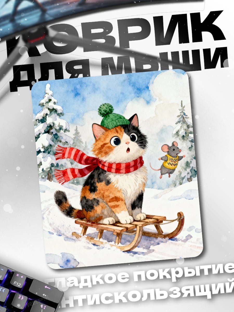 Коврик Кот на санках