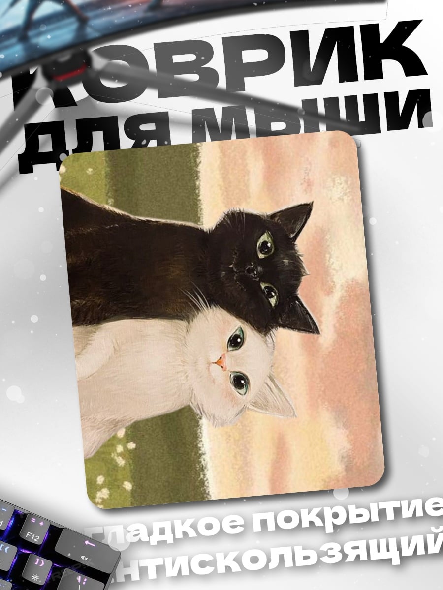 Коврик Черный и белый коты