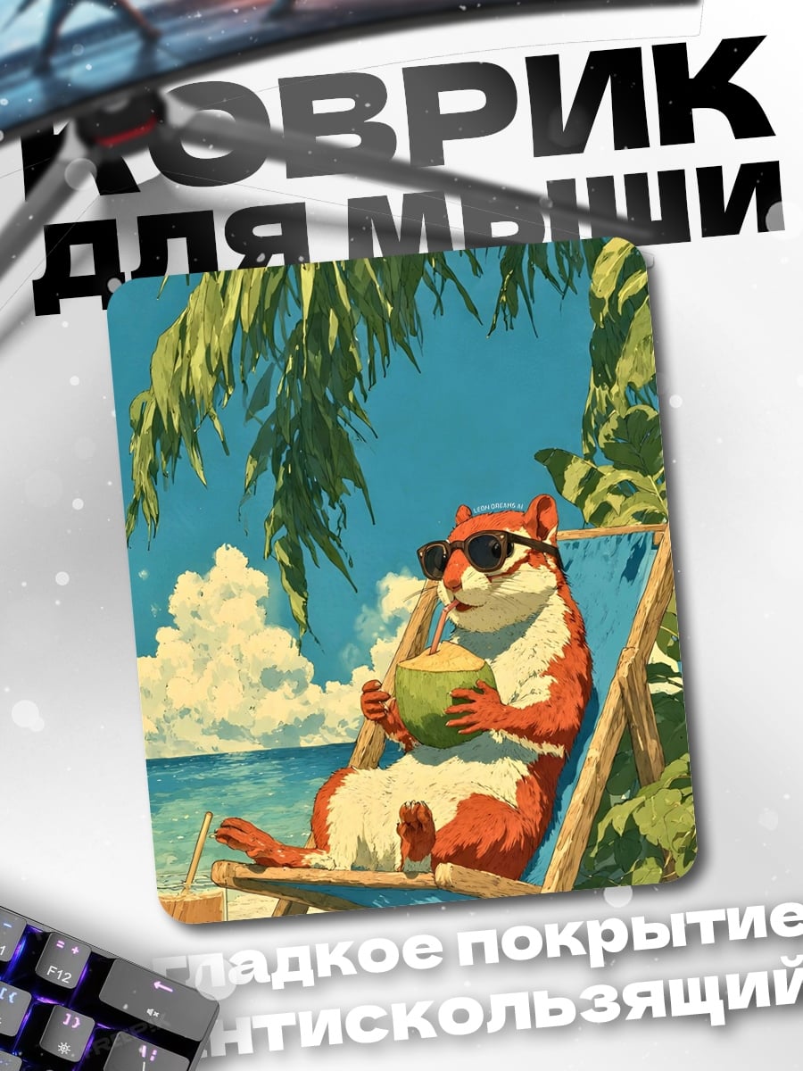 Коврик Ленивый хомяк на пляже