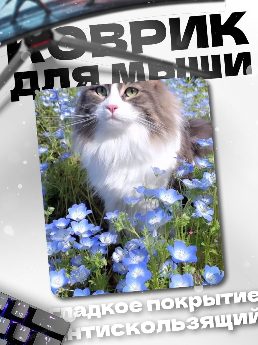 Коврик Кот в цветах