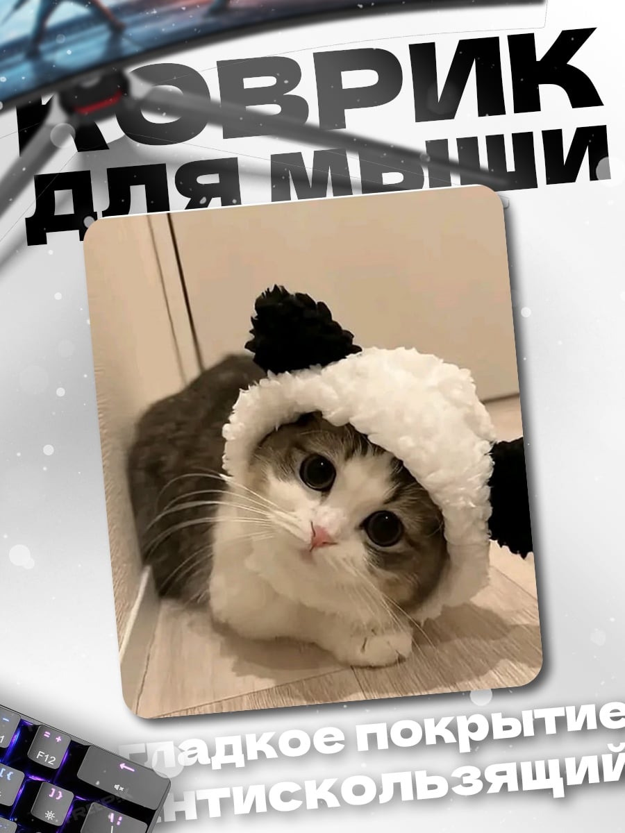 Коврик Кот в панда шапке