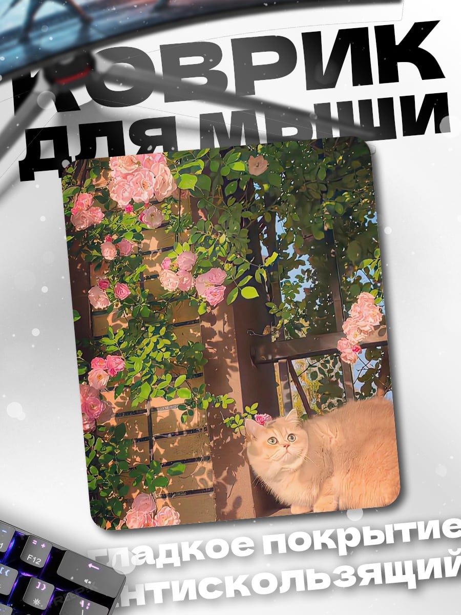 Коврик Кот среди роз