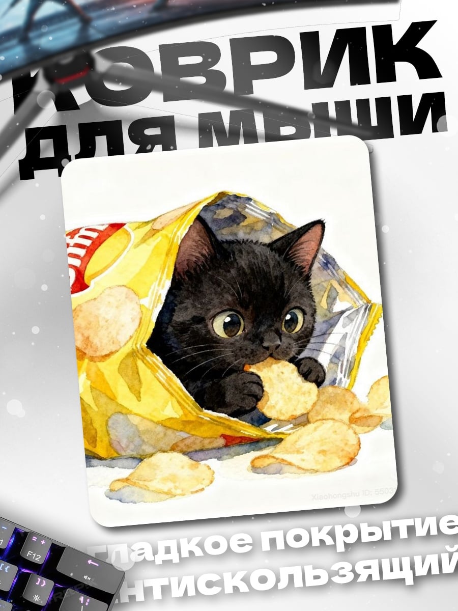Коврик Черный котенок в чипсах