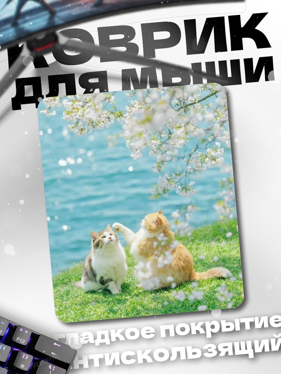Коврик Коты под цветами