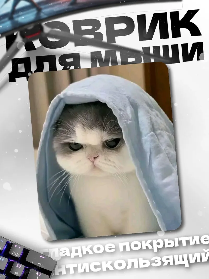 Коврик Угрюмый кот под пледом