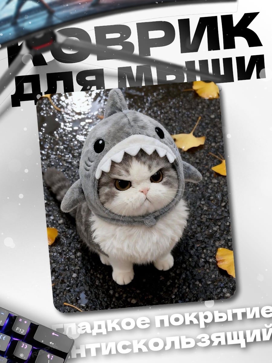 Коврик Кот в костюме акулы