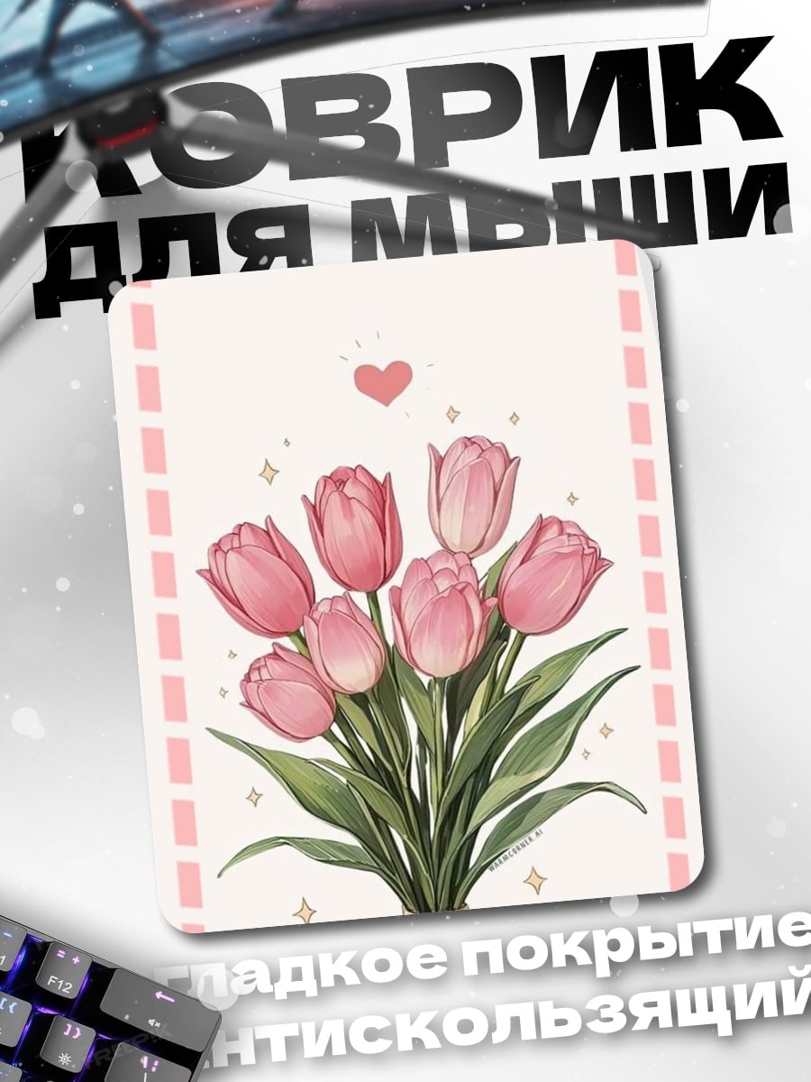 Коврик Букет розовых тюльпанов