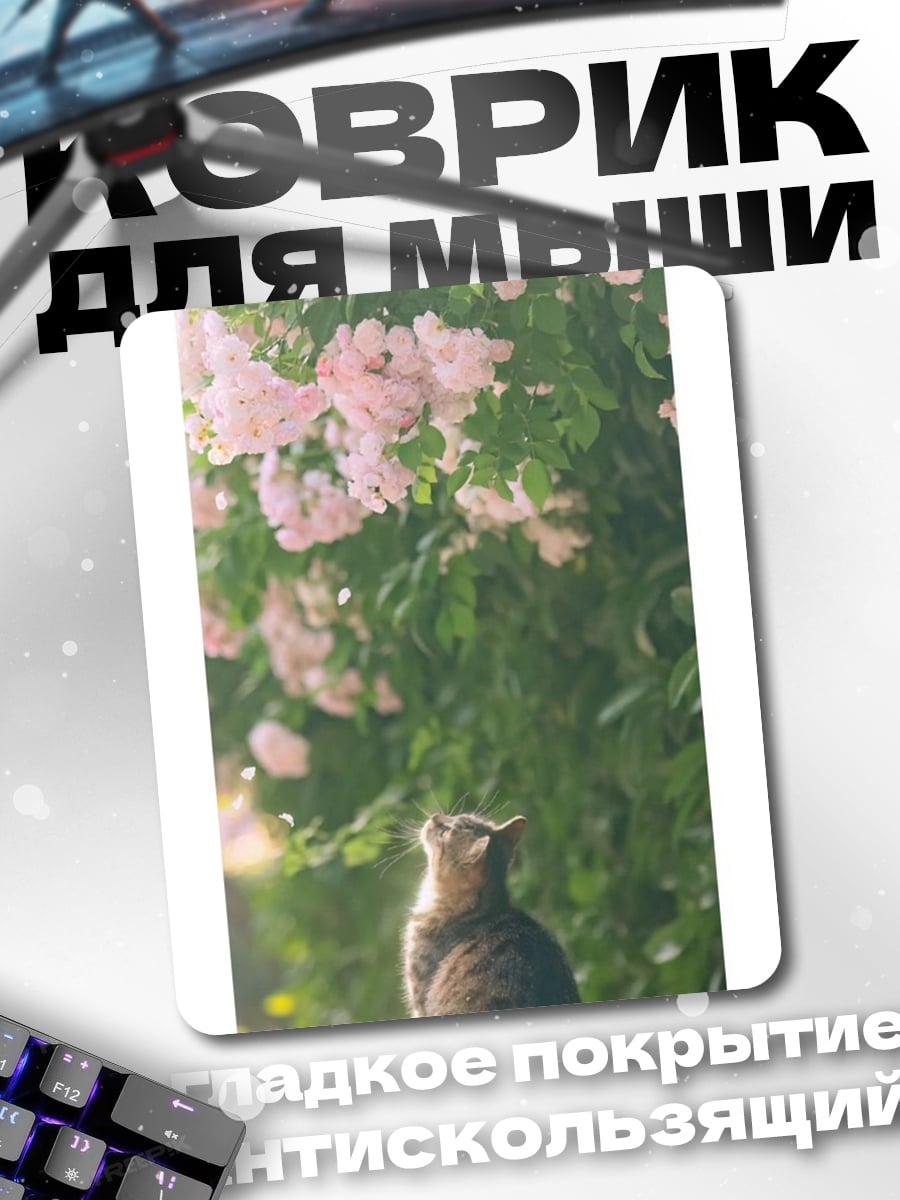 Коврик Кот и розы