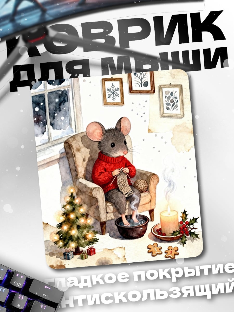 Коврик Мышь вяжет свитер