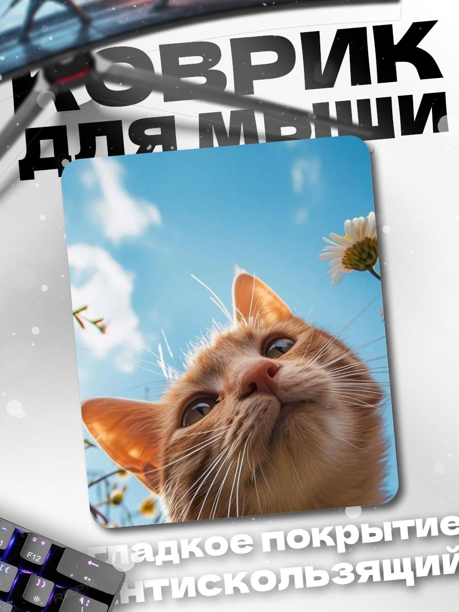 Коврик Рыжий кот в цветах