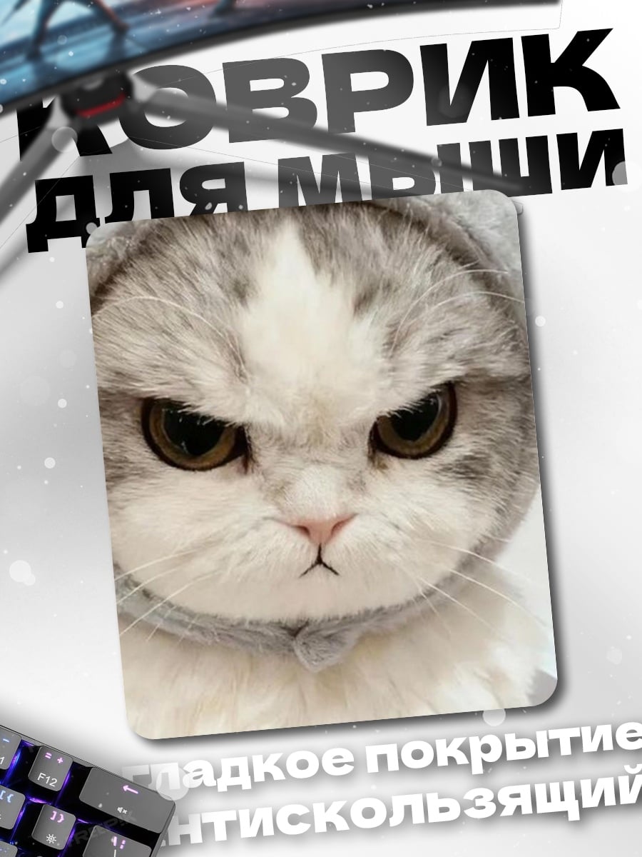 Коврик Сердитый котик в капюшоне