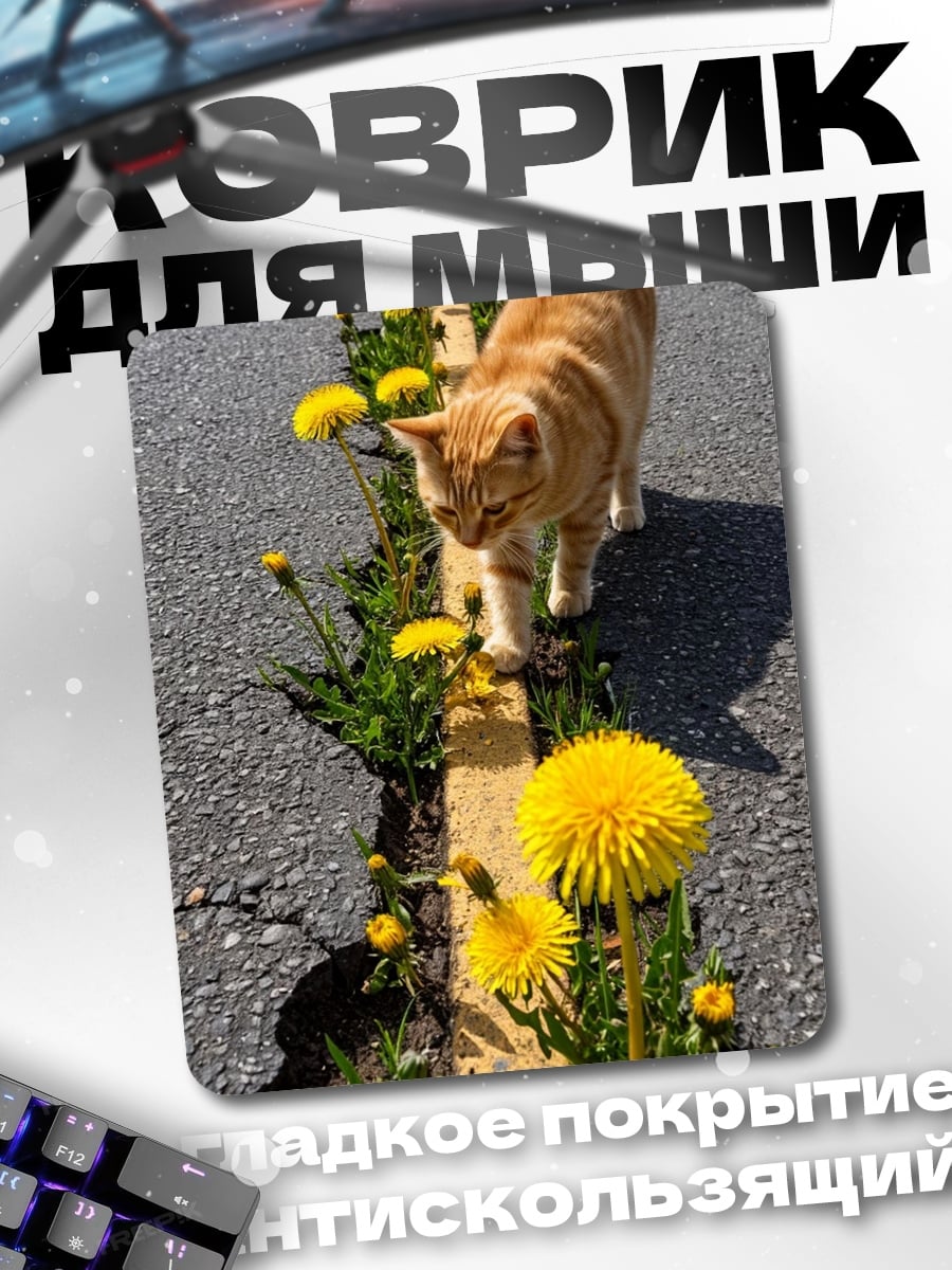 Коврик Кот и одуванчики