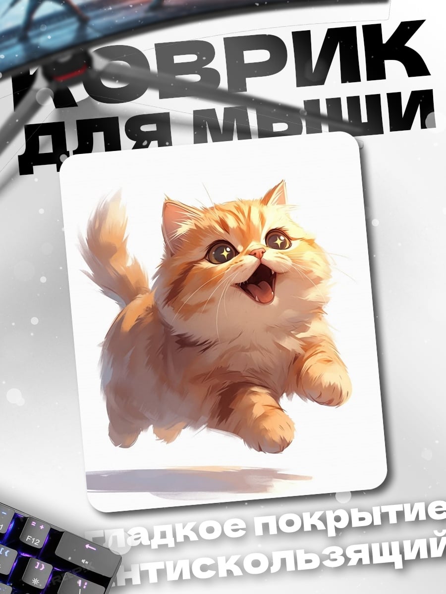 Коврик пушистый рыжий котенок