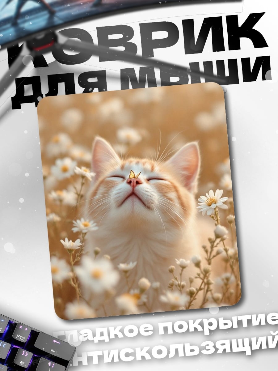 Коврик Кот в цветах