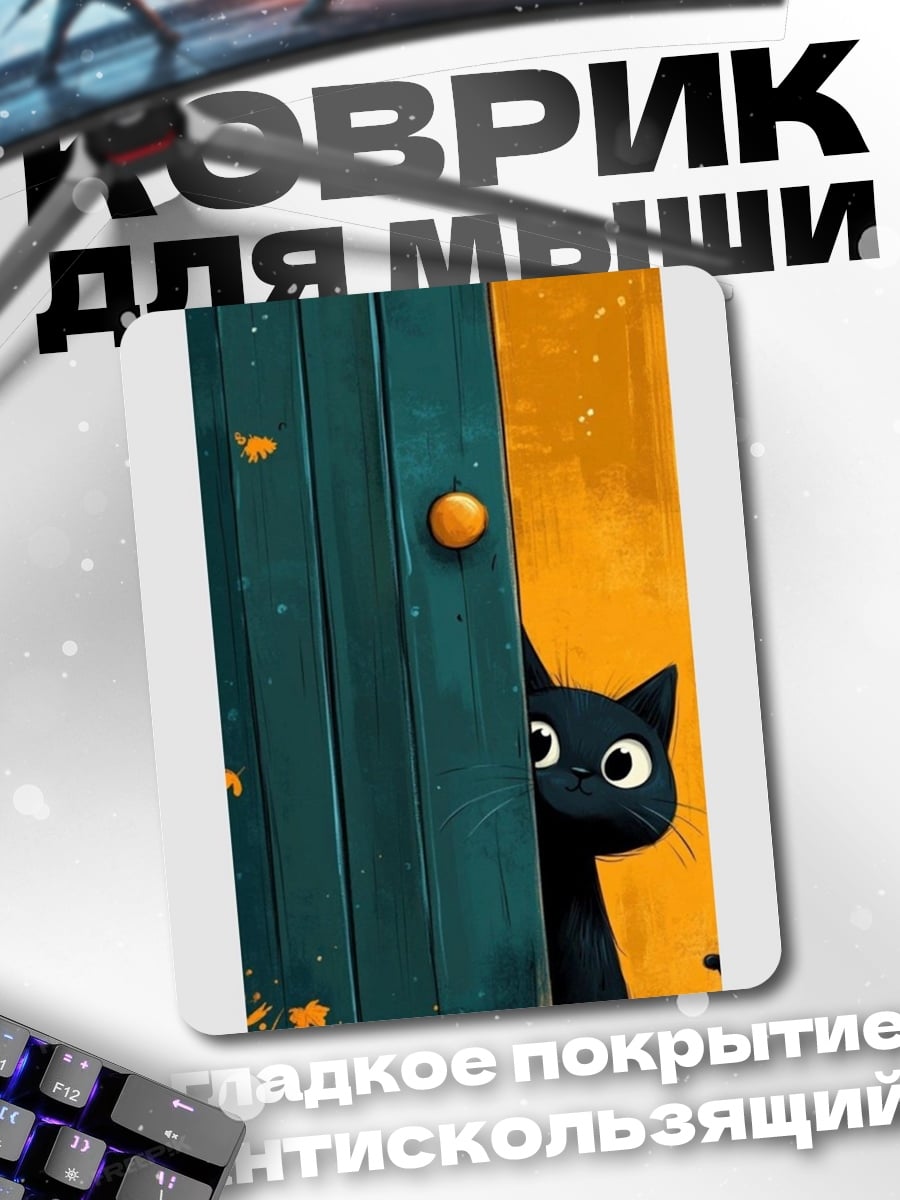 Коврик Черный кот у двери