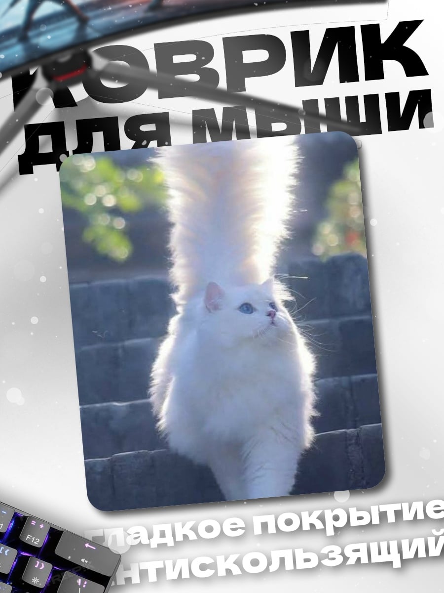 Коврик Белый пушистый кот