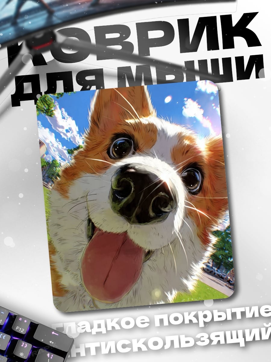 Коврик Веселый корги в парке
