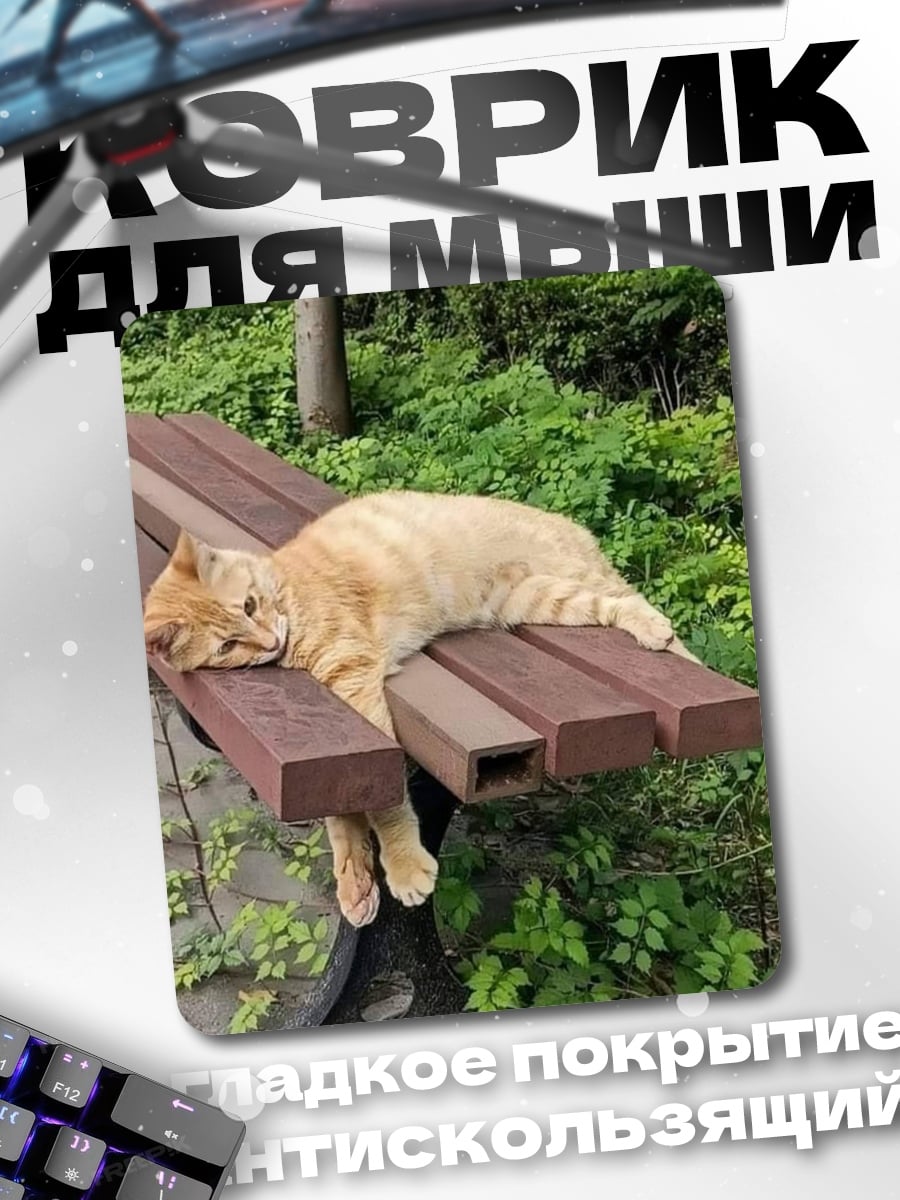 Коврик Рыжий кот на скамейке