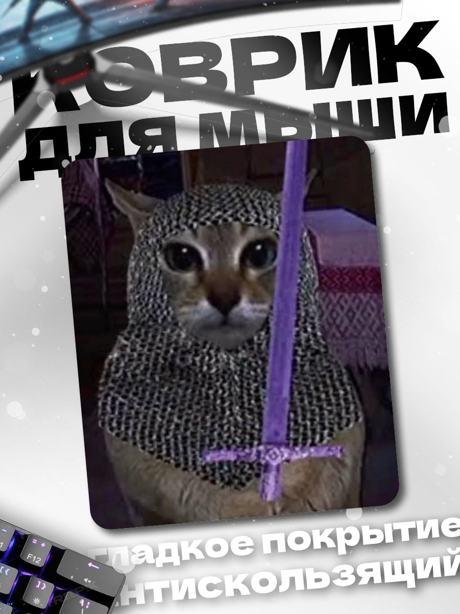 Коврик Кот-рыцарь с мечом