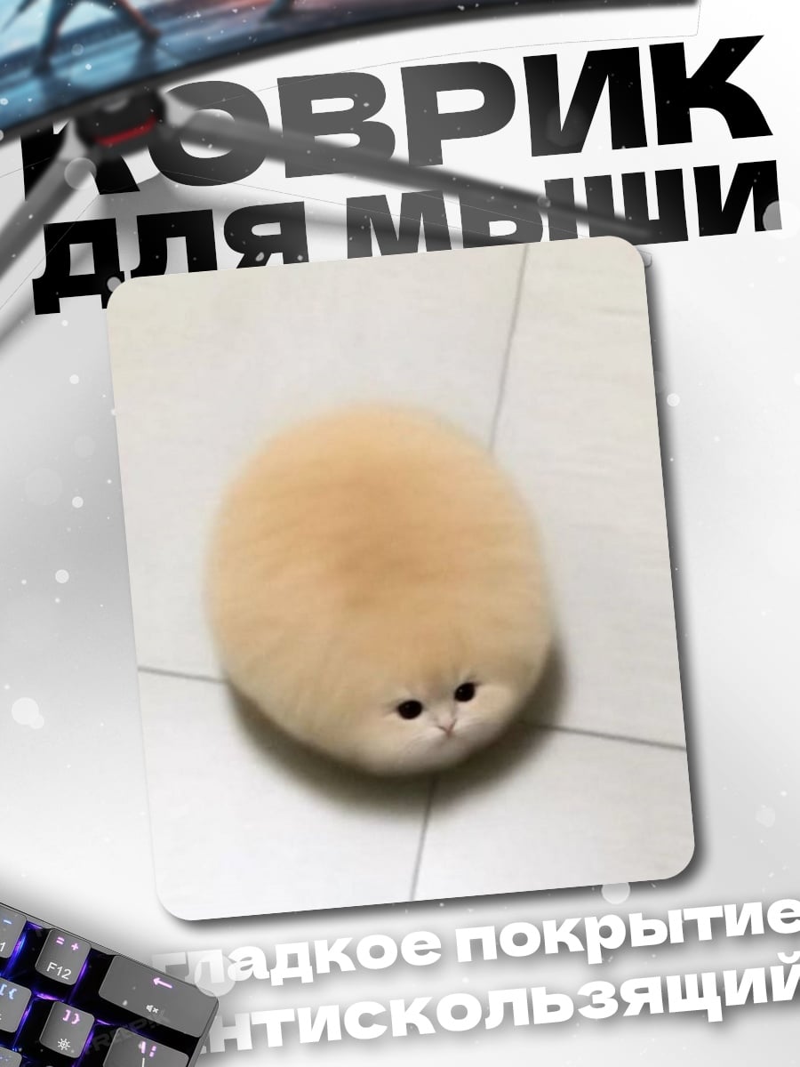 Коврик Пушистый кот шарик