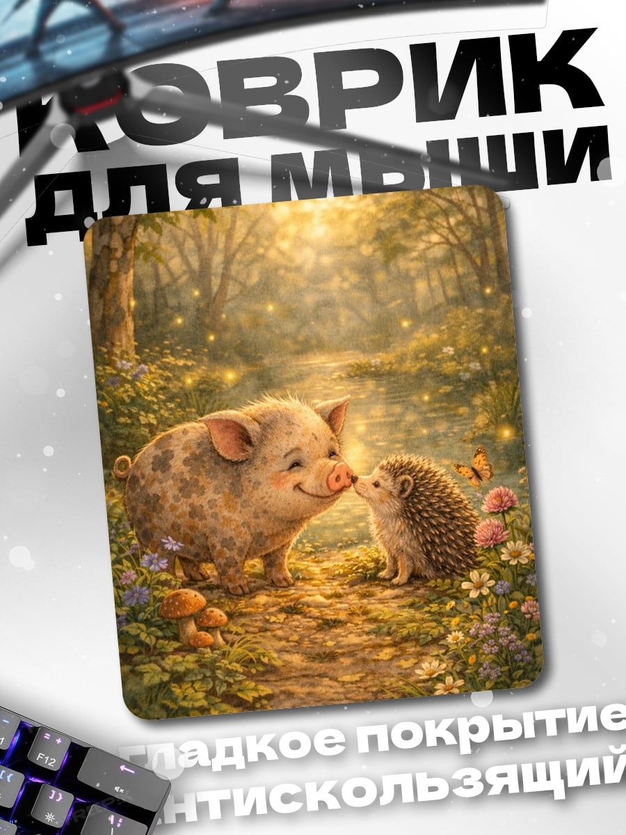 Коврик Свинка и ёжик в лесу