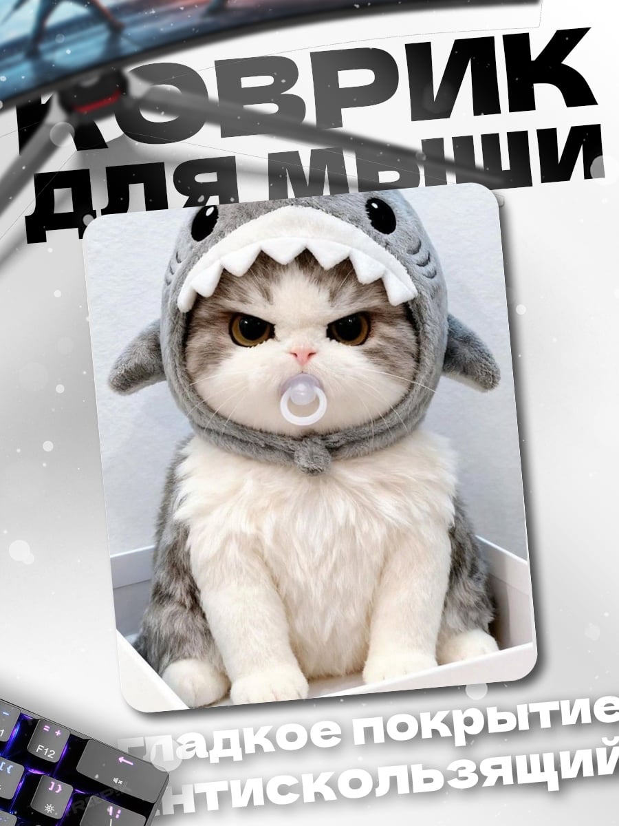 Коврик Кот в костюме акулы