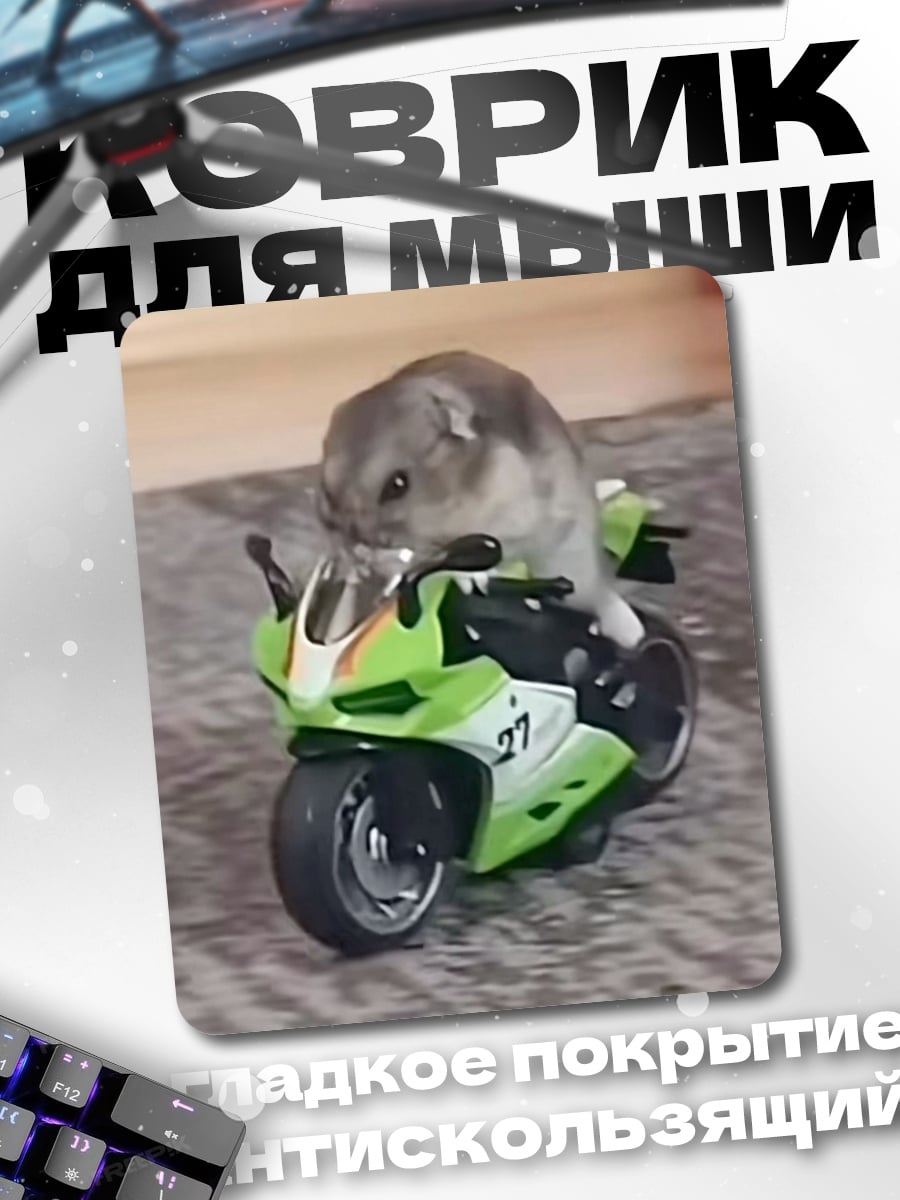 Коврик Хомяк на мотоцикле
