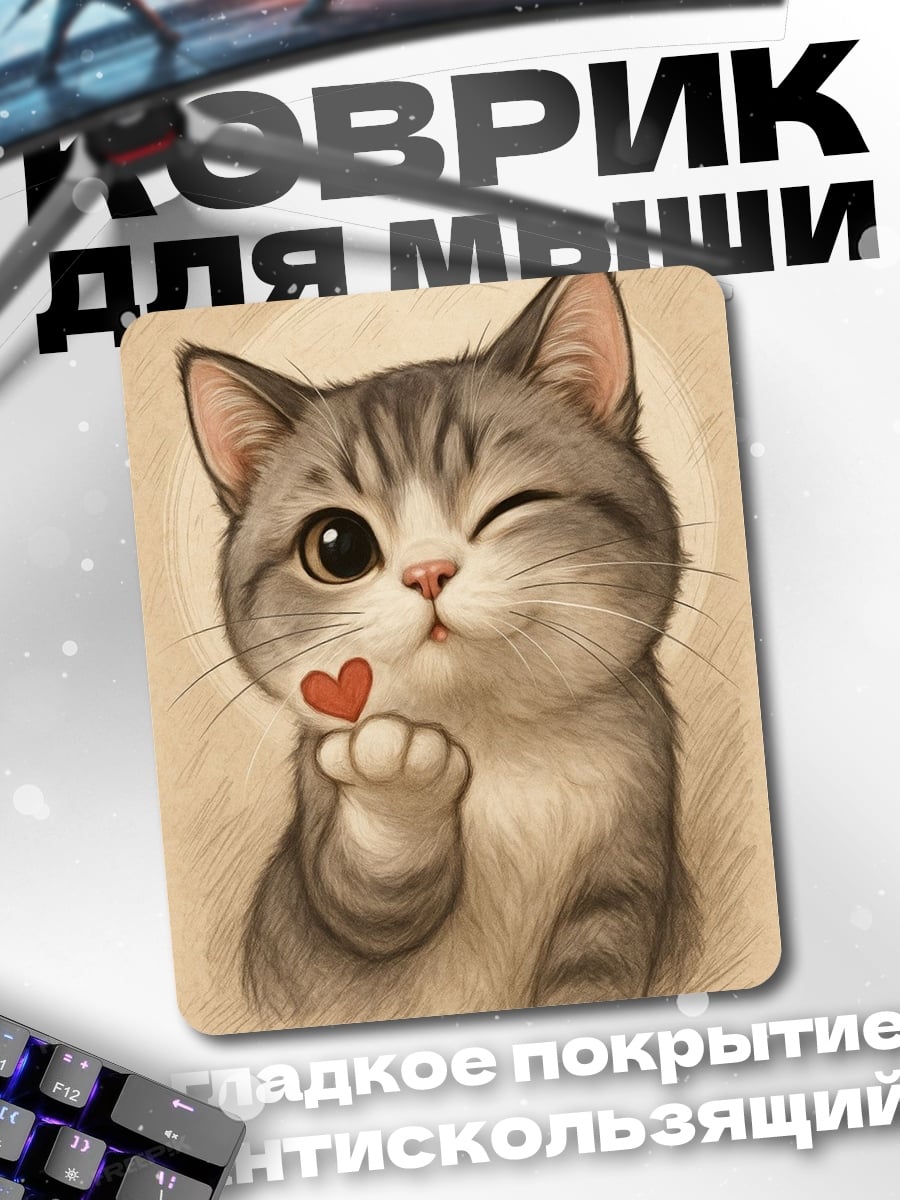 Коврик Кот с сердцем