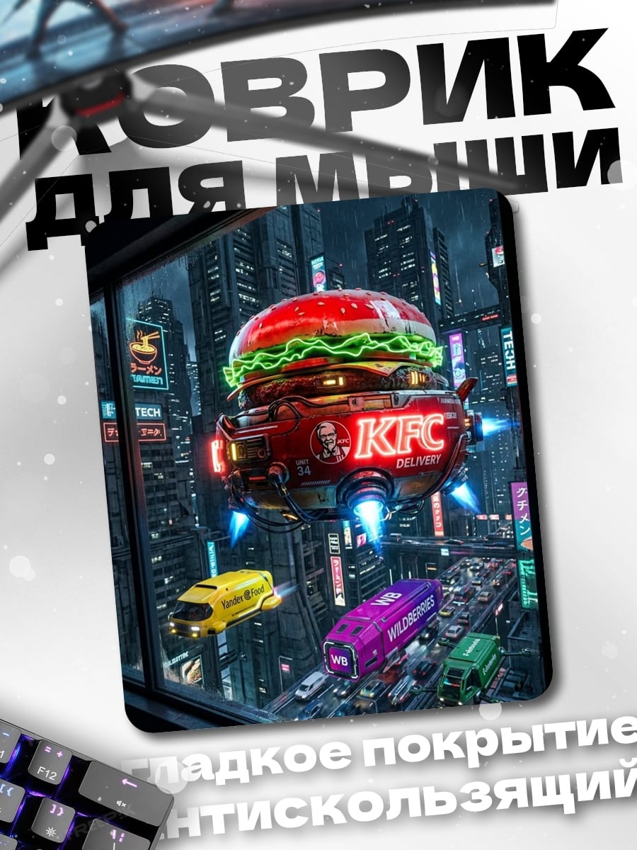Коврик Киберпанк бургер город