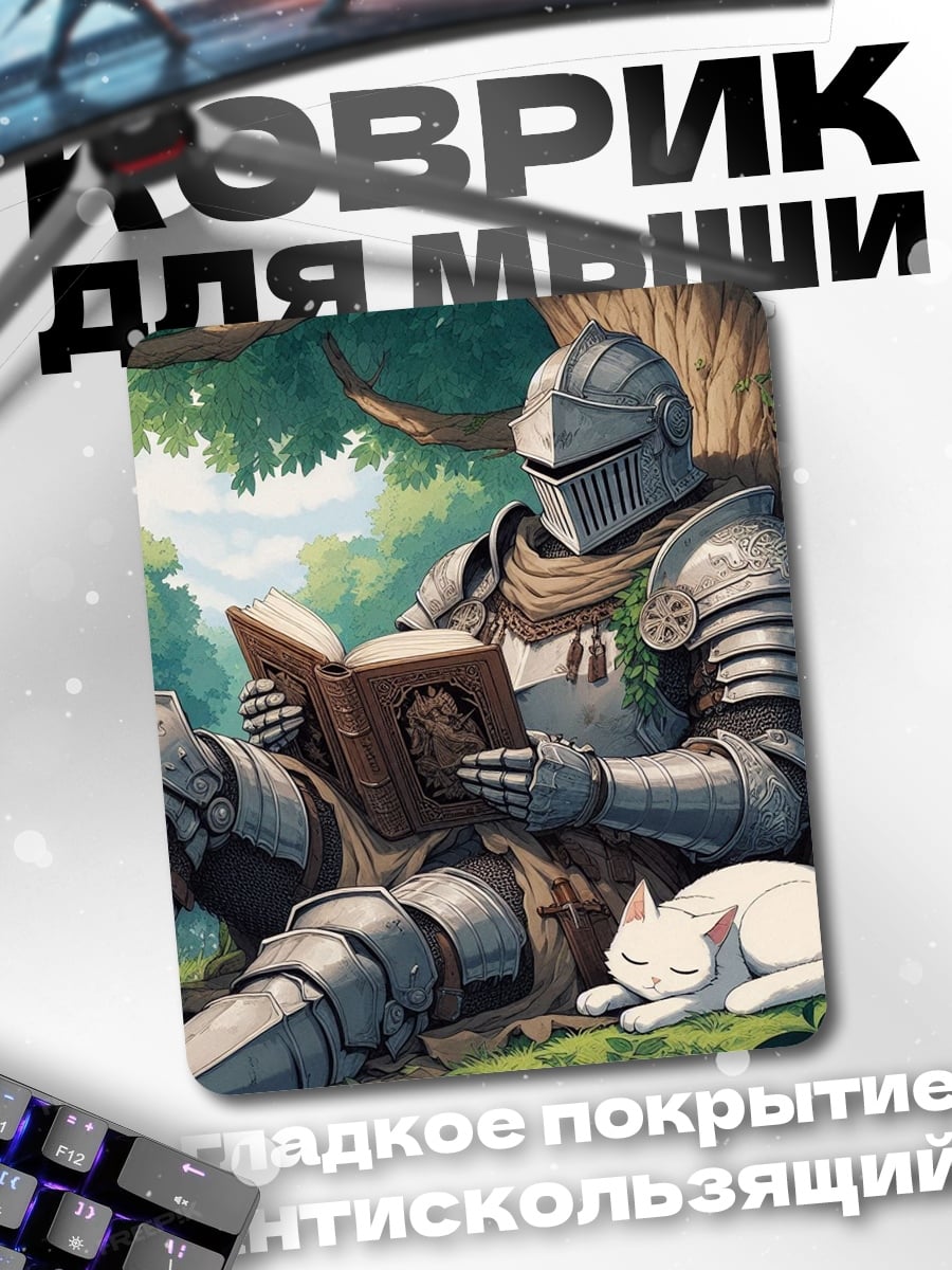 Коврик Рыцарь читает книгу с котом