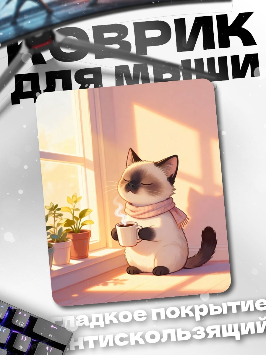 Коврик Кот пьет кофе