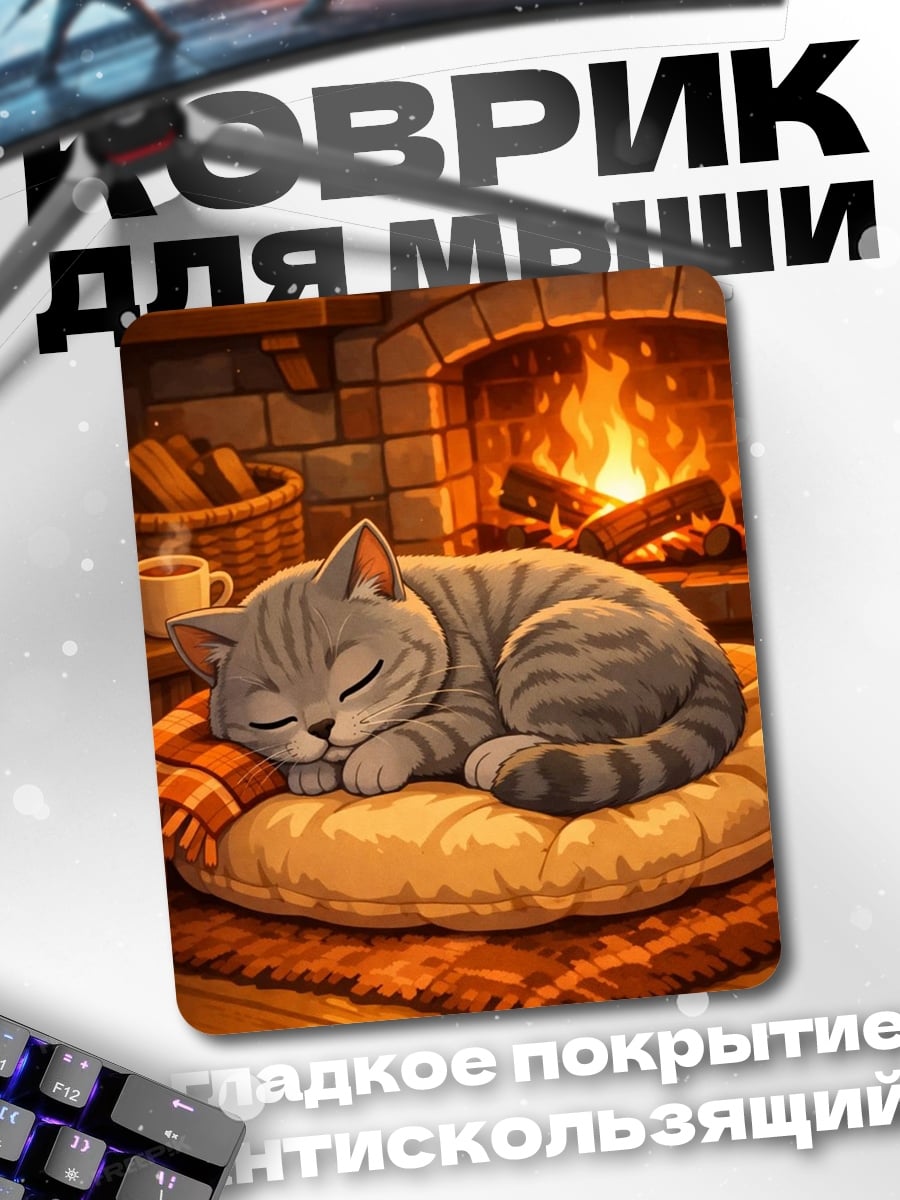 Коврик Спящий кот у камина