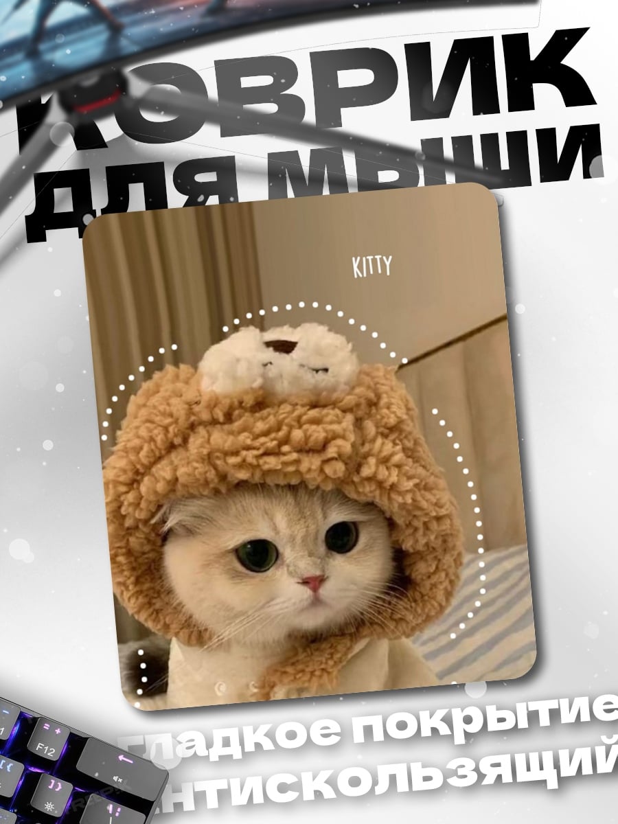 Коврик Кот в шапке ушанке