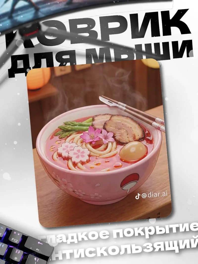 Коврик Розовый рамен с цветами