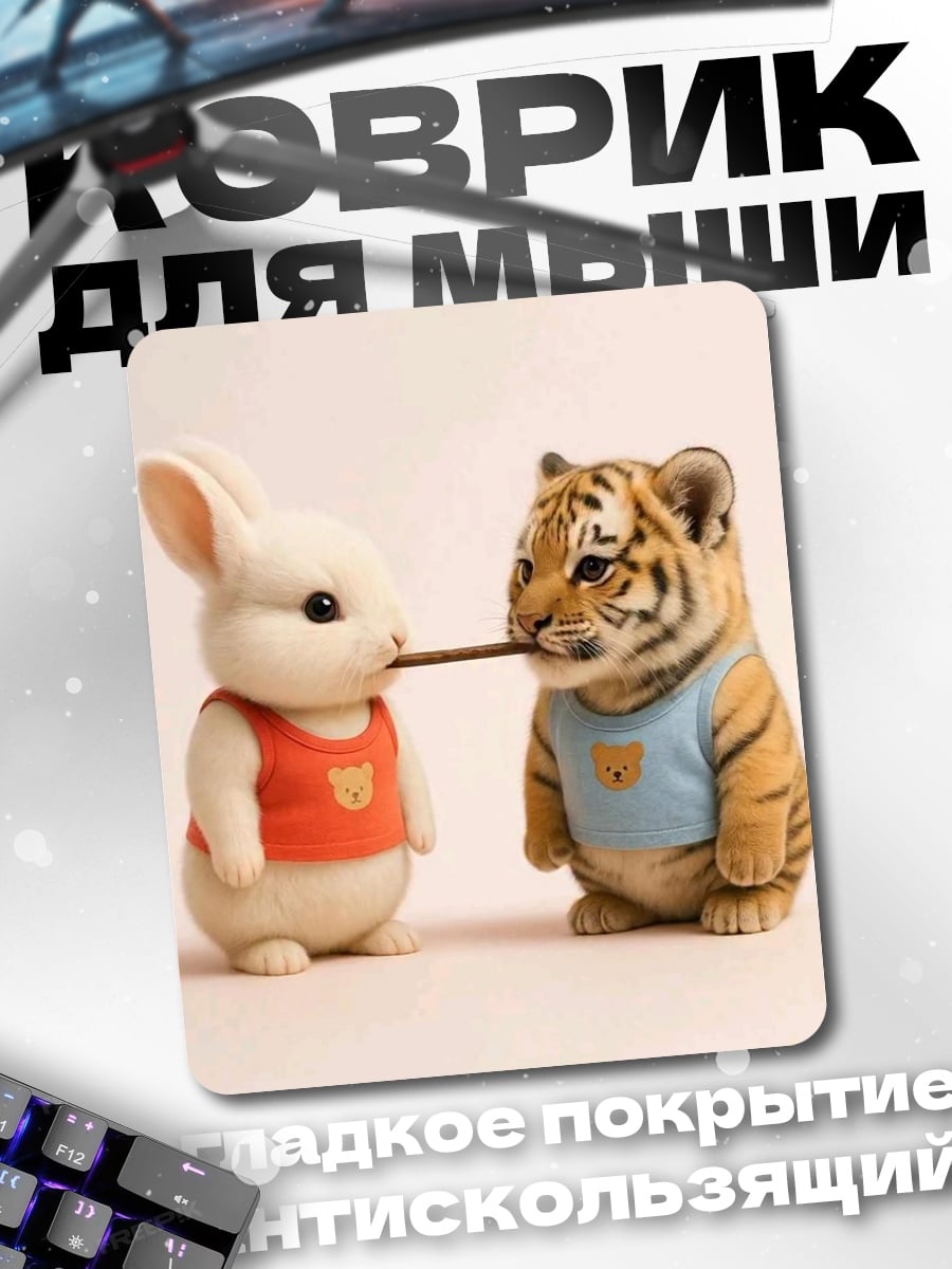 Коврик Заяц и тигр едят палочку