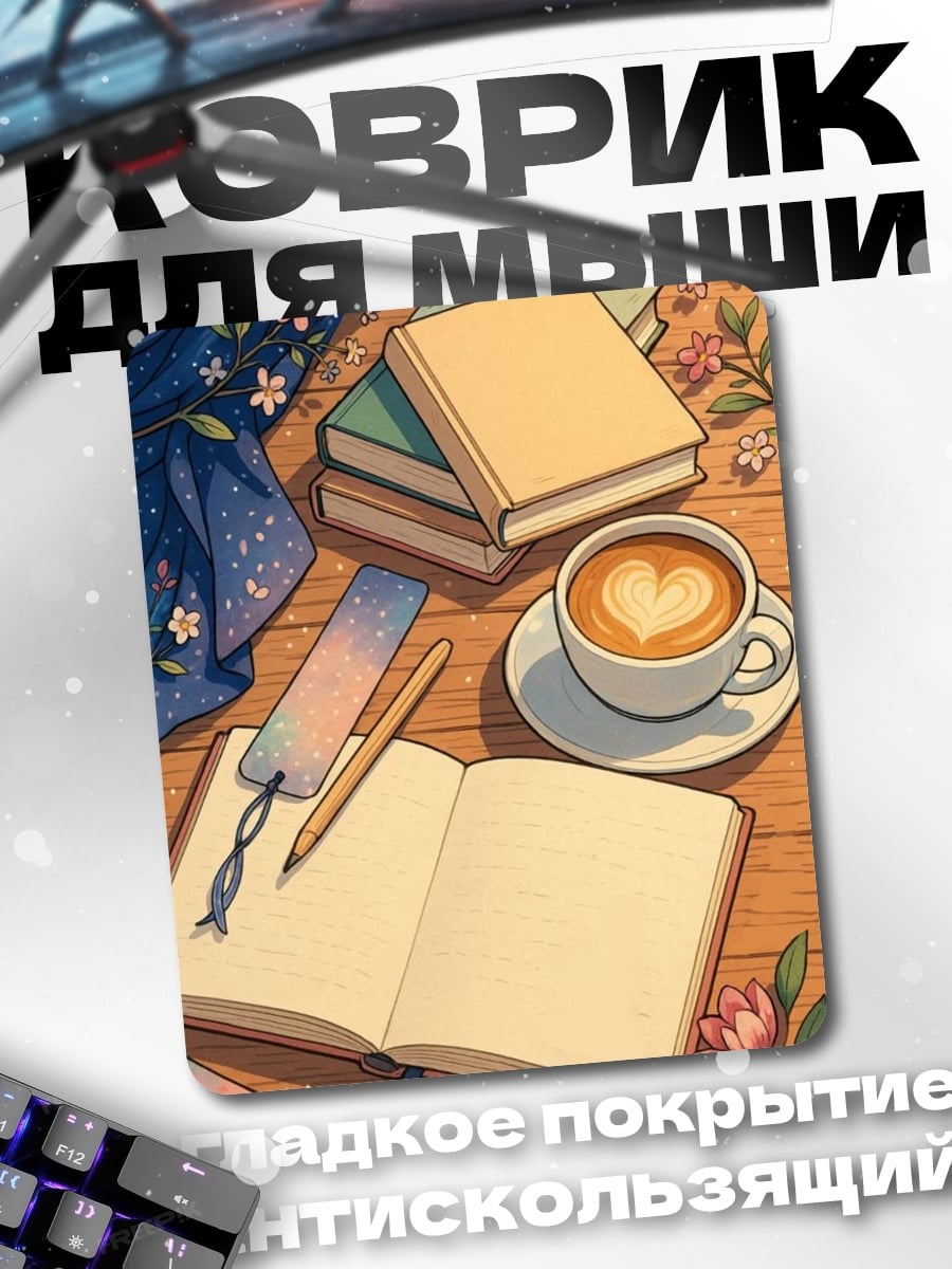 Коврик Книги и кофе