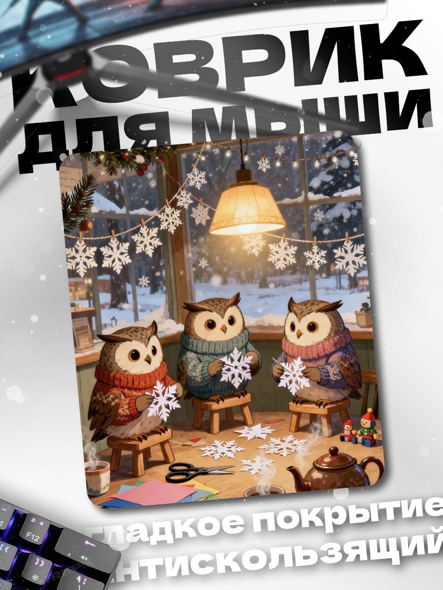 Коврик Совы делают снежинки
