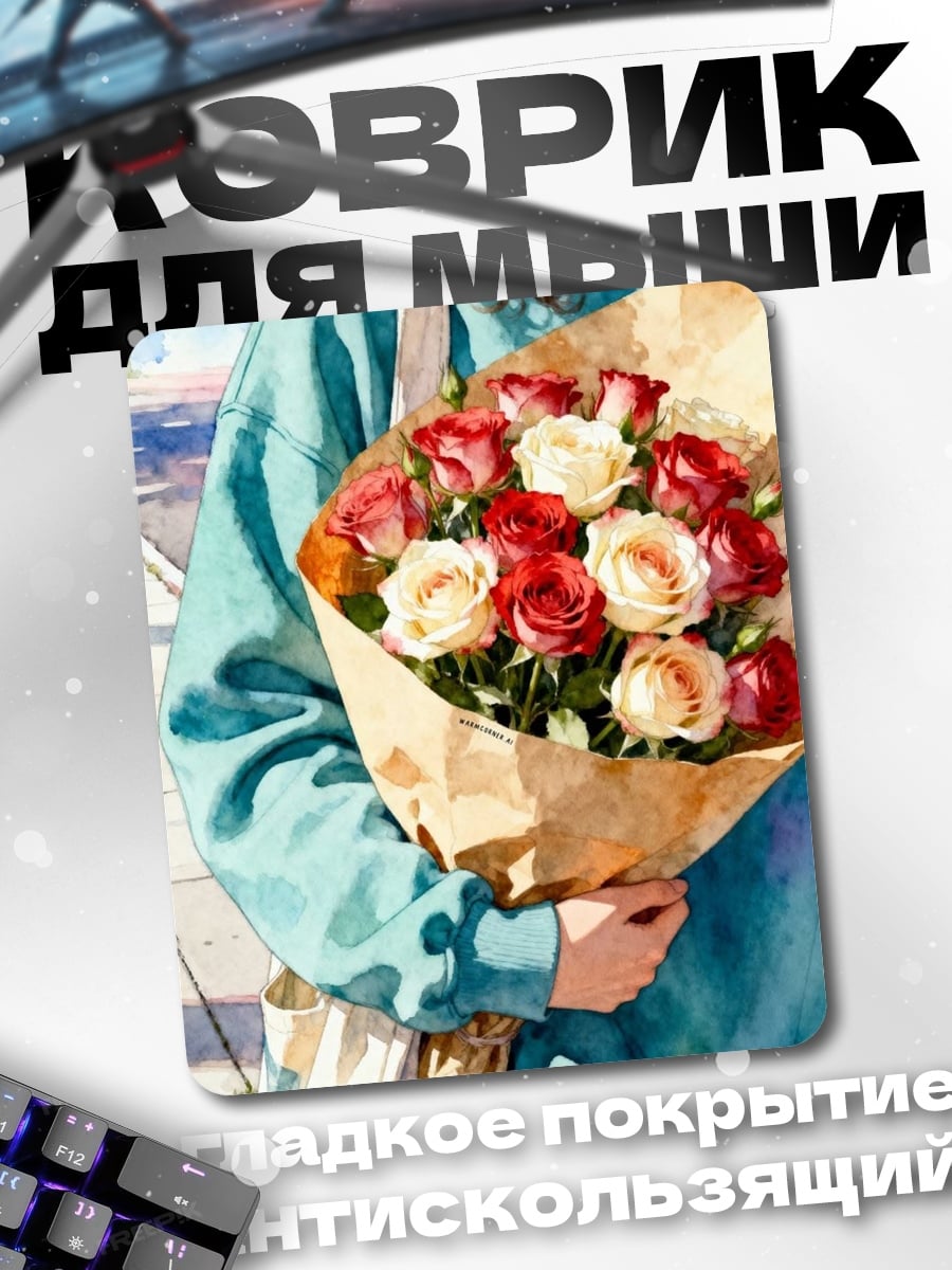 Коврик Девушка с букетом роз