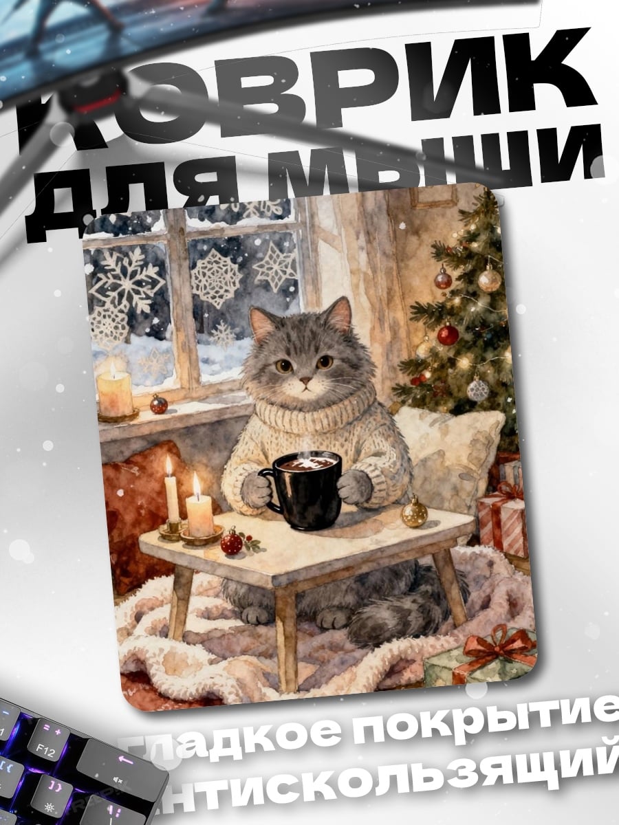 Коврик Кошка с кофе