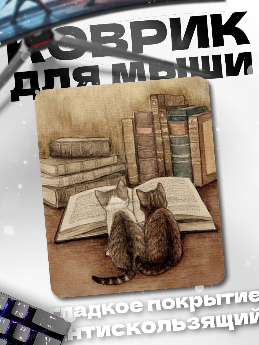 Коврик Два кота читают книгу