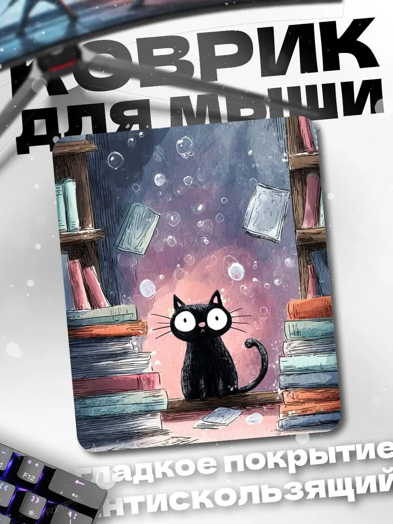 Коврик Черный кот в библиотеке