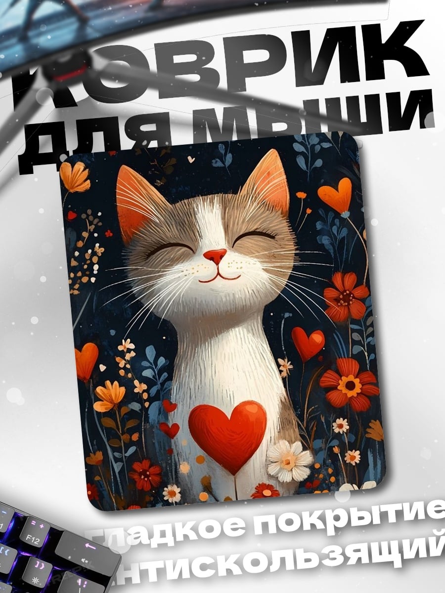 Коврик Кот в цветах