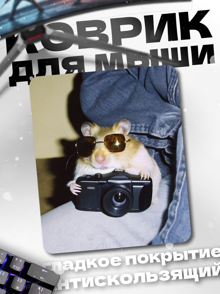 Коврик Хомяк фотограф в очках