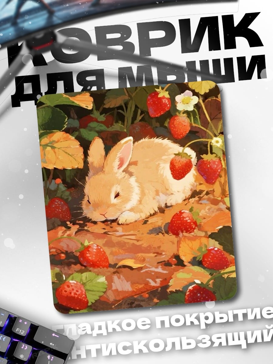 Коврик Кролик с клубникой