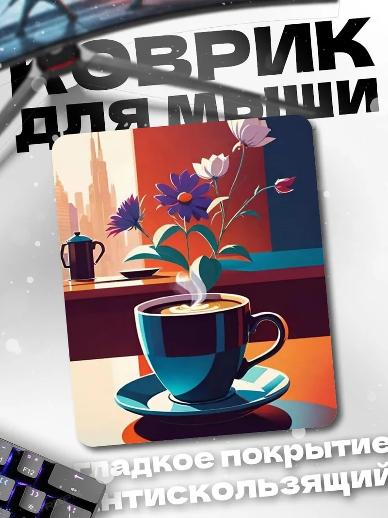 Коврик Кофе с цветами